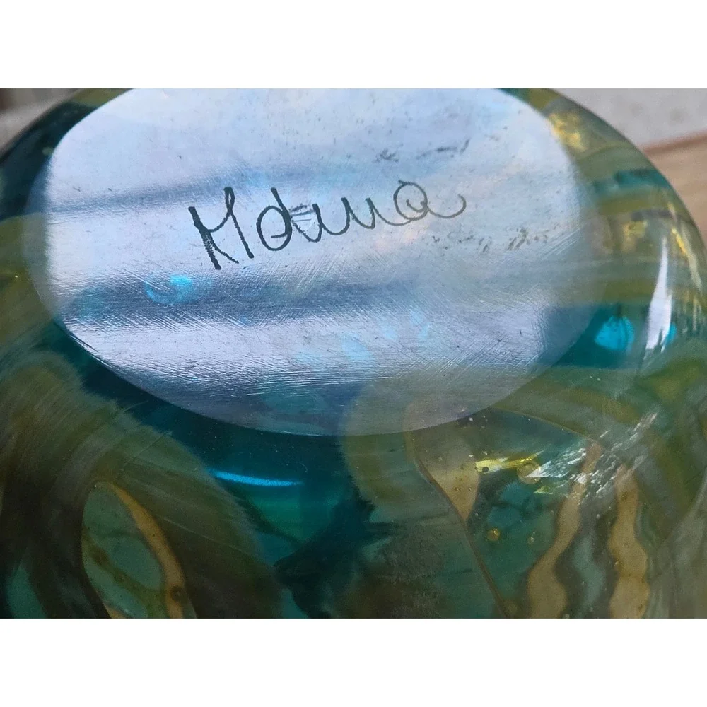 Vintage Mdina Glass Vase 1980s Malta Crysal Blue Stripe Art Glass
